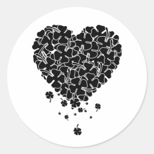 Sticker Rond Coeur de trèfle noir