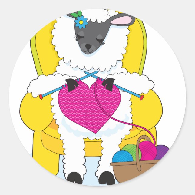 Sticker Rond Coeur de tricot de moutons (Devant)