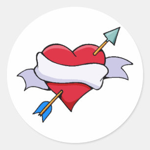 Sticker Rond Coeur de Valentine d'arc et de flèche avec la