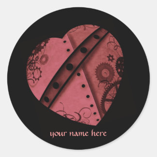 Sticker Rond Coeur de vapeur en rouge, ajoutez votre nom