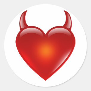 Sticker Rond Coeur diabolique coquin aux cornes