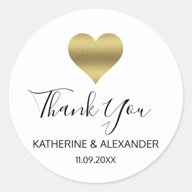 Sticker Rond Coeur d'or moderne Mariage noir blanc sceaux (Devant)