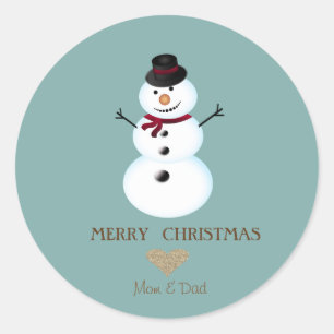 Sticker Rond Cœur doré de Noël élégant, bonhomme de neige