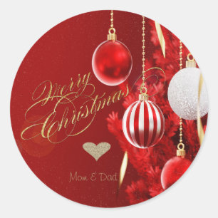 Sticker Rond Cœur doré élégant, Ornements de Noël rouges