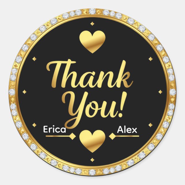 Sticker Rond 🖤 Cœur Doré Merci Sceau de Mariage ✨ (Devant)