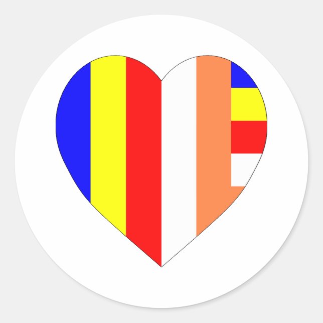 Sticker Rond Coeur du drapeau bouddhiste (Devant)