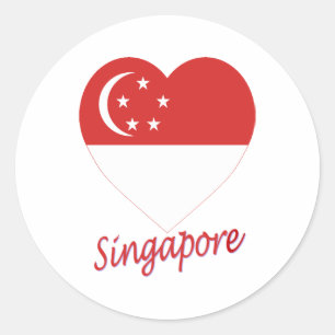 Sticker Rond Coeur du drapeau de Singapour