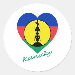 Sticker Rond Coeur du drapeau kanaky