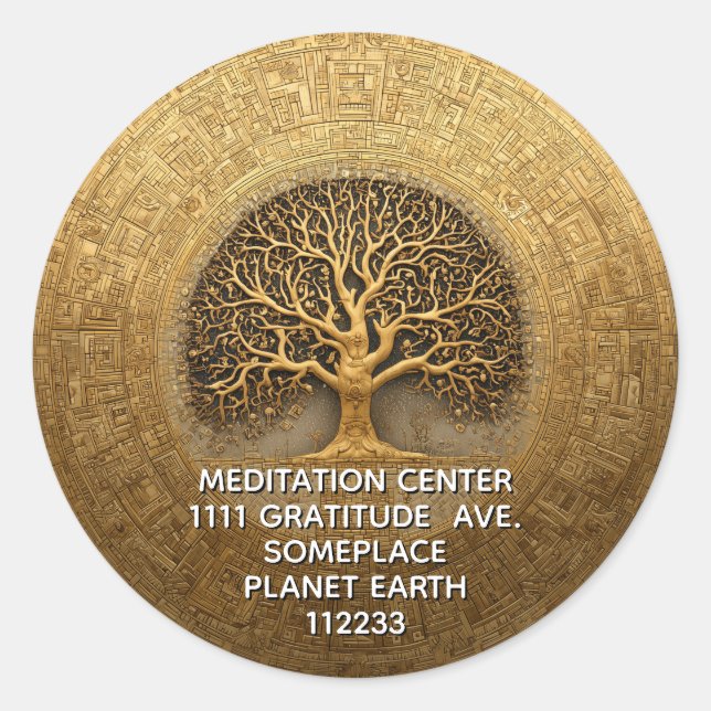 Sticker Rond Cœur du Labyrinthe | Conception de l'Arbre de Vie (Devant)