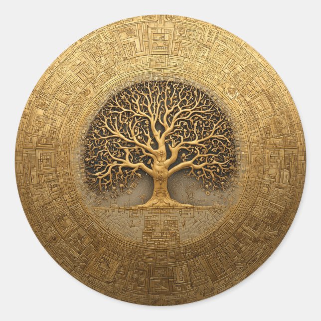 Sticker Rond Cœur du Labyrinthe | Conception de l'Arbre de Vie (Devant)