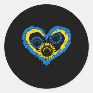 Sticker Rond Cœur d'Ukraine Tournesols Soutien Ukrainien Filles