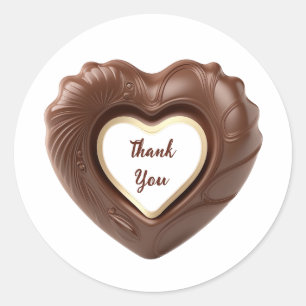 Sticker Rond Cœur effet chocolat orné Merci