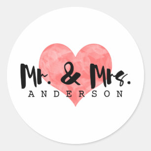 Sticker Rond Coeur empilé Rustique M & Mme Mariage