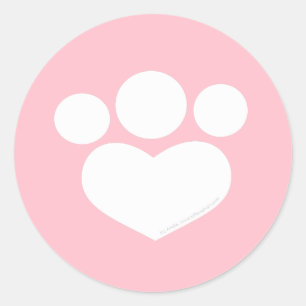 Sticker Rond Coeur Empreinte de patte 3 pouces Bubble Gum rose