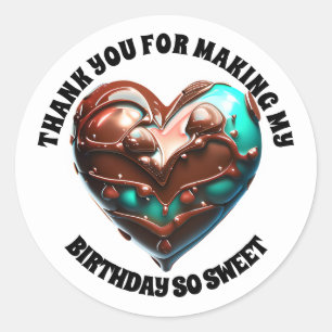 Sticker Rond Cœur en chocolat merci marron bleu moderne 3D
