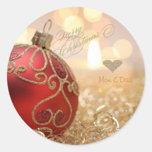 Sticker Rond Cœur en or élégant, boule de Noël blanche