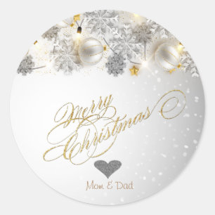 Sticker Rond Cœur en or élégant, décorations de Noël