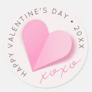 Sticker Rond Cœur en papier rose XOXO Joyeuse Saint-Valentin Am