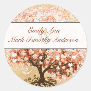 Sticker Rond Cœur en spirale de corail Arbre Feuille Mariage Jo