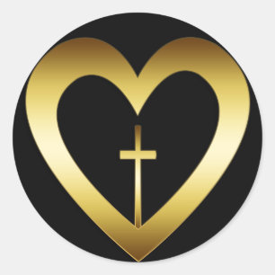 STICKER ROND COEUR ET CROIX D'OR