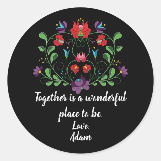 Sticker Rond Coeur floral avec citation (Devant)