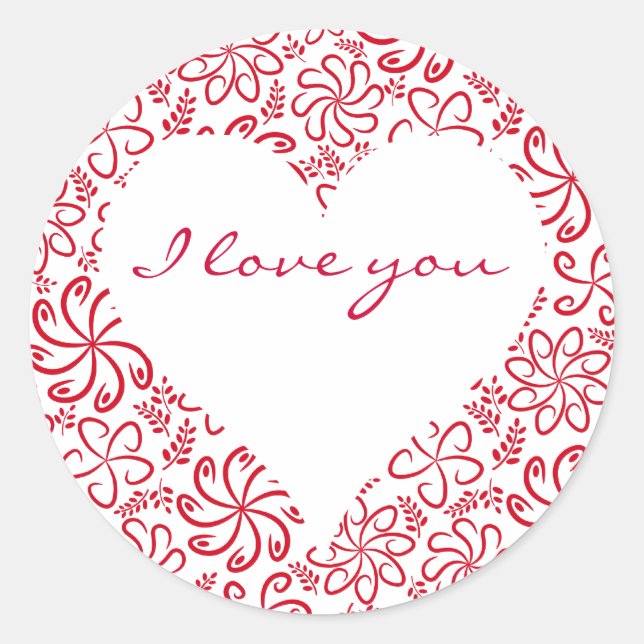 Sticker Rond Coeur floral en rouge blanc avec nom (Devant)