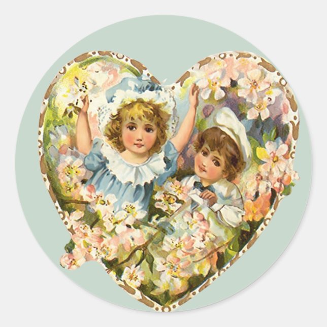 Sticker Rond Coeur floral garçon et fille (Devant)