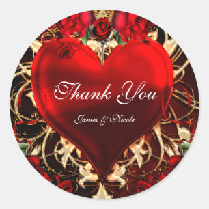 Sticker Rond Cœur floral ornemental gothique noir rouge et or