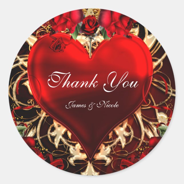 Sticker Rond Coeur floral ornemental Noir Rouge & Or gothique (Devant)