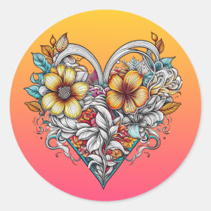 Sticker Rond Coeur floral personnalisé Romantique