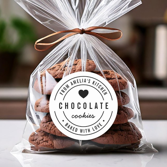 Sticker Rond Coeur gras noir et blanc cuit avec amour (Créateur téléchargé)