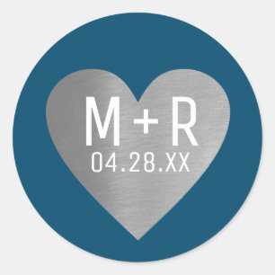 Sticker Rond coeur gris d'amour sur le mariage bleu marine