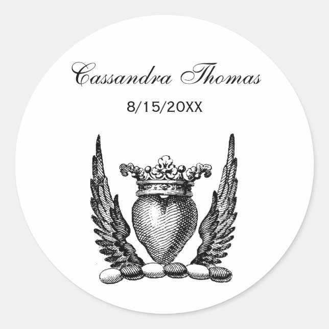 Sticker Rond Coeur héraldique avec ailes Armoiries Crest (Devant)