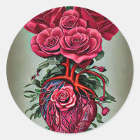Coeur humain avec fleurs de rose rouge art surréal