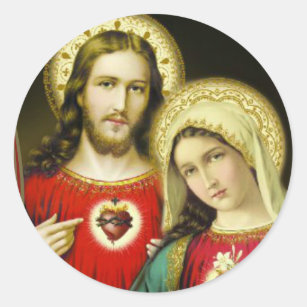 Sticker Rond Coeur impeccable sacré Jésus Mary
