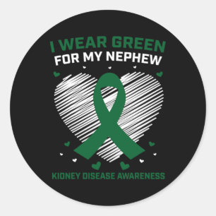 Sticker Rond Coeur Je Porte Le Vert Pour Ma Maladie Du Rein Nep