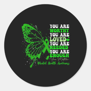 Sticker Rond Coeur Je Porte Vert Pour La Sensibilisation À La S