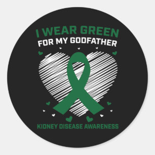 Sticker Rond Coeur Je Porte Vert Pour Mon Parrain Maladie Du Re