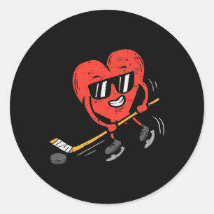 Sticker Rond Cœur jouant au hockey sur glace Saint-Valentin Amo