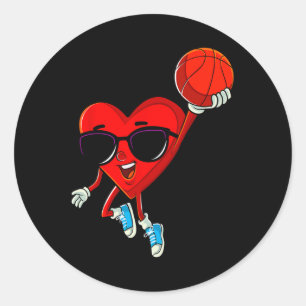 Sticker Rond Coeur Jouer Basketball Cute Valentines Jour Sport