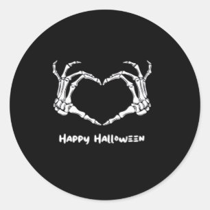 Sticker Rond Coeur main squelette éffrayant avec "Happy Hallowe