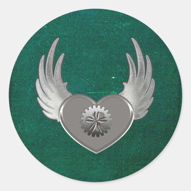 Sticker Rond Coeur métallique Steampunk (Devant)