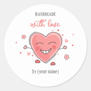 Sticker Rond Coeur mignon Fait à la main avec amour