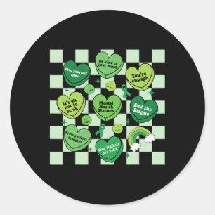 Sticker Rond Coeur mignon Vert Ruban Problèmes de santé mentale
