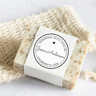 Sticker Rond Cœur Moderne Fabriqué à la Main avec Amour Artisan