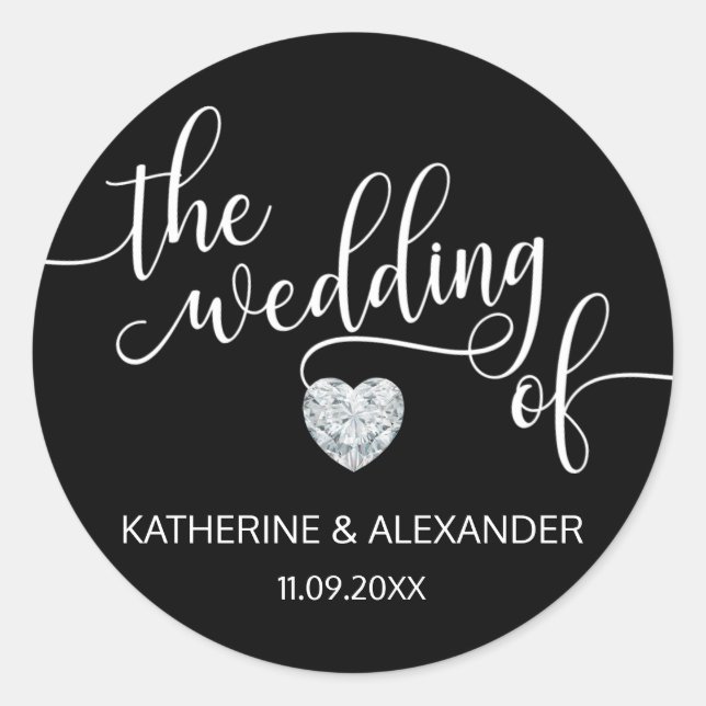 Sticker Rond Coeur moderne noir blanc le MARIAGE des phoques (Devant)