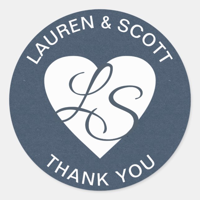 Sticker Rond Coeur Monogramme Marine Bleu et blanc (Devant)