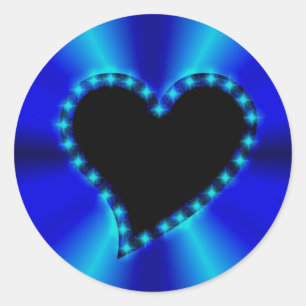 Sticker Rond Coeur noir avec étoiles sur arc en ciel bleu