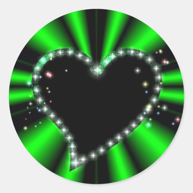 Sticker Rond Coeur noir avec étoiles sur arc-en-ciel vert (Devant)