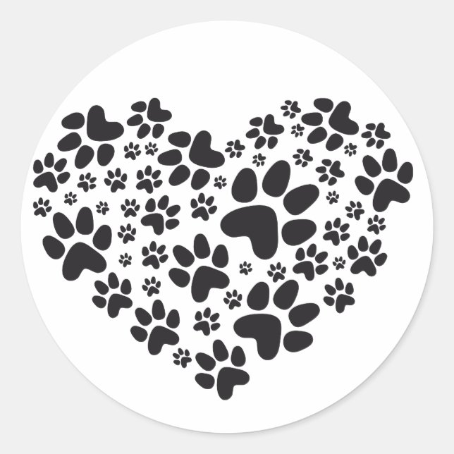 Sticker Rond coeur noir avec pattes, alimentation animale motif (Devant)
